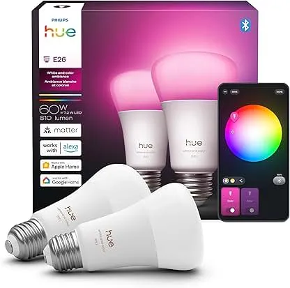 Philips Hue Smart LED A19 Bulb 2-Pack, White Color Am…