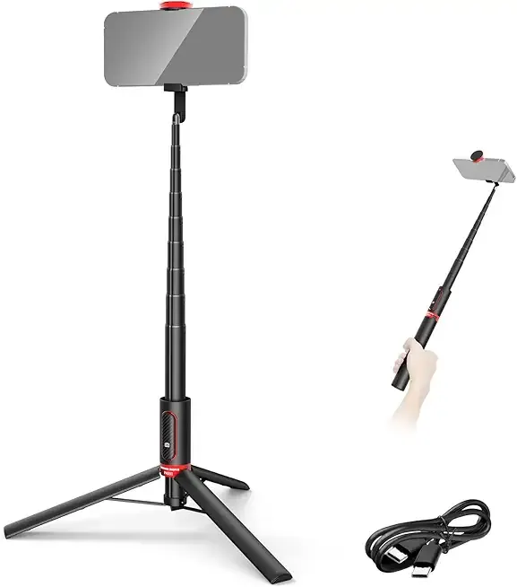 Basics PA991 Selfie Stick Tripod Compatible with iPhone Samsung Android, 57.9 Inch Metal Portable Lightweight Travel Mobile Phone Stand with Holder & Remote Control for Video Recording