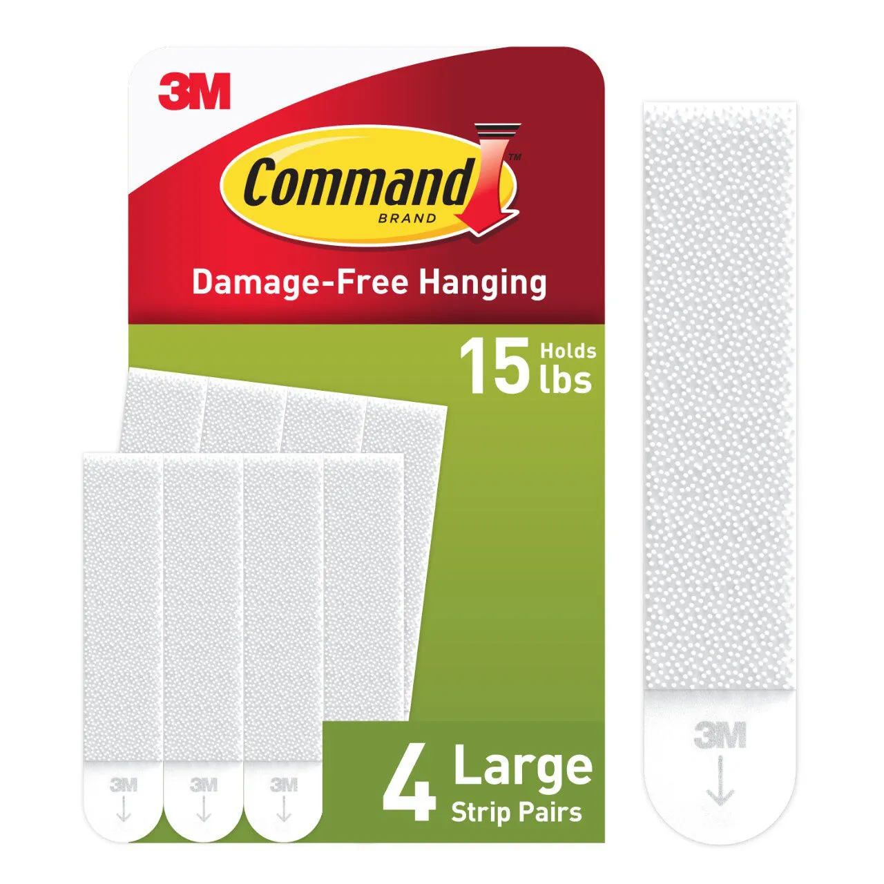 Command Large (15 lb) Picture Hanging Strips, White, 4 Pairs (8 Strips), Damage-Free Wall Hangers for Frames and Decor, No Tools Required, Ideal for Decorating Apartments, Dorms, and Classrooms