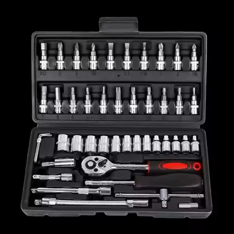 1 Set of 46-Piece Car Repair Tool Set, Ratchet Wrench Tool Box, Car Maintenance Socket Repair Kit, Hardware Kit, Multifunctional Car Repair Tool Kit