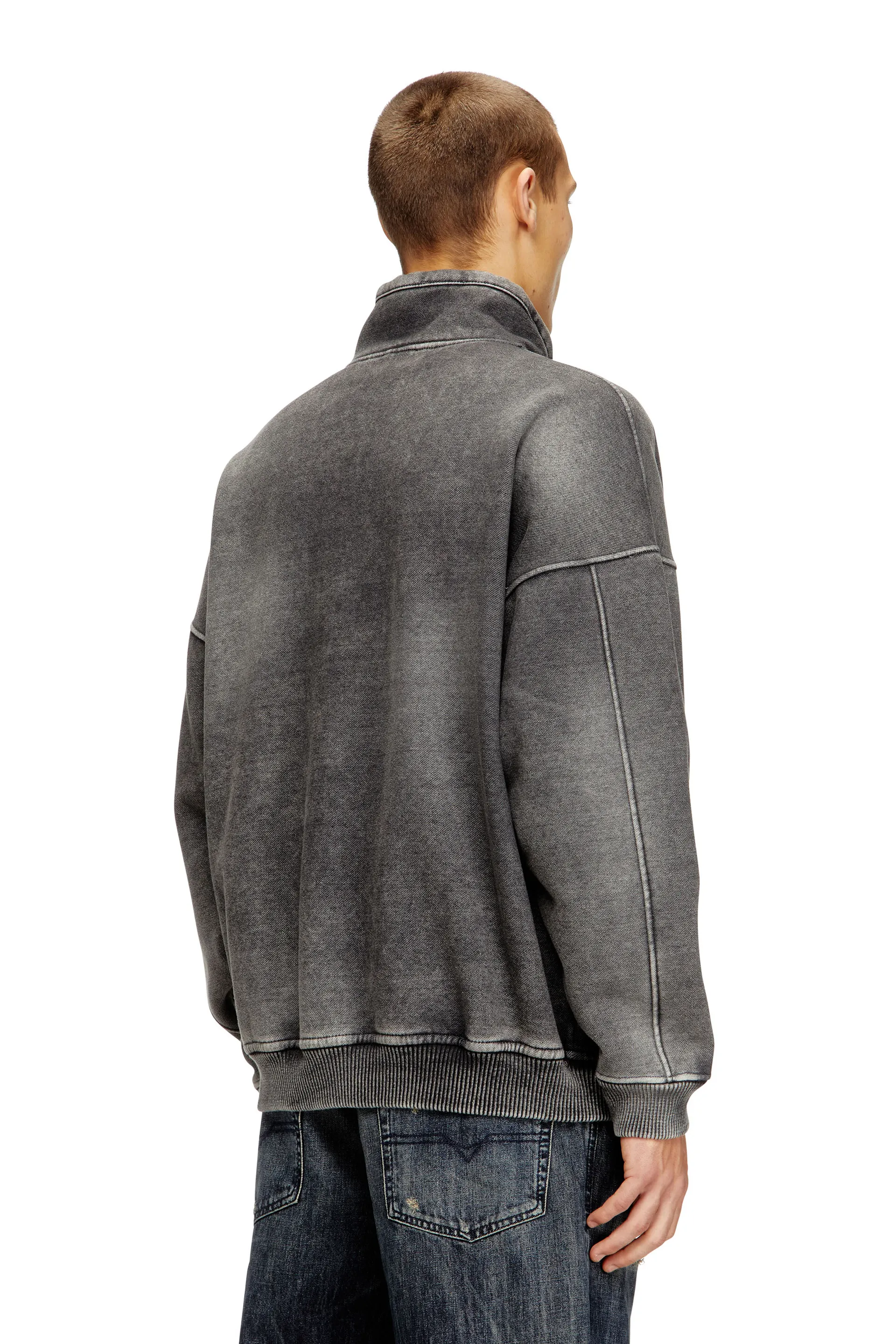 Teddy-lined zip jacket with denim effect