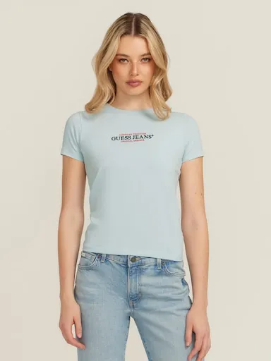 Guess Jeans Slim American Triangle Tee In Azure Laguna