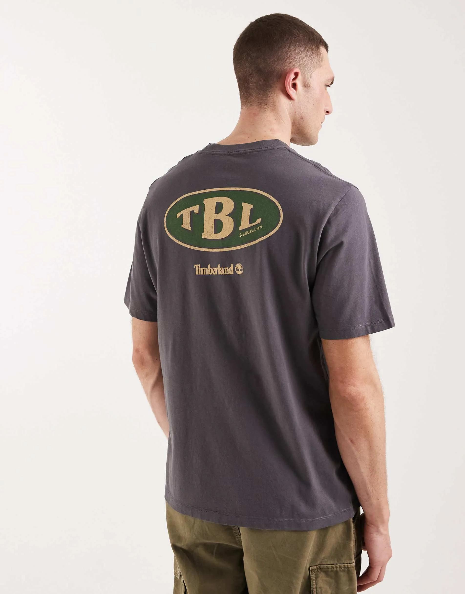 Timberland Gas station back graphic tee in blackened pearl