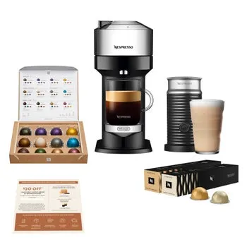 Nespresso Vertuo Next Deluxe with Aeroccino 3 and 32 Capsules