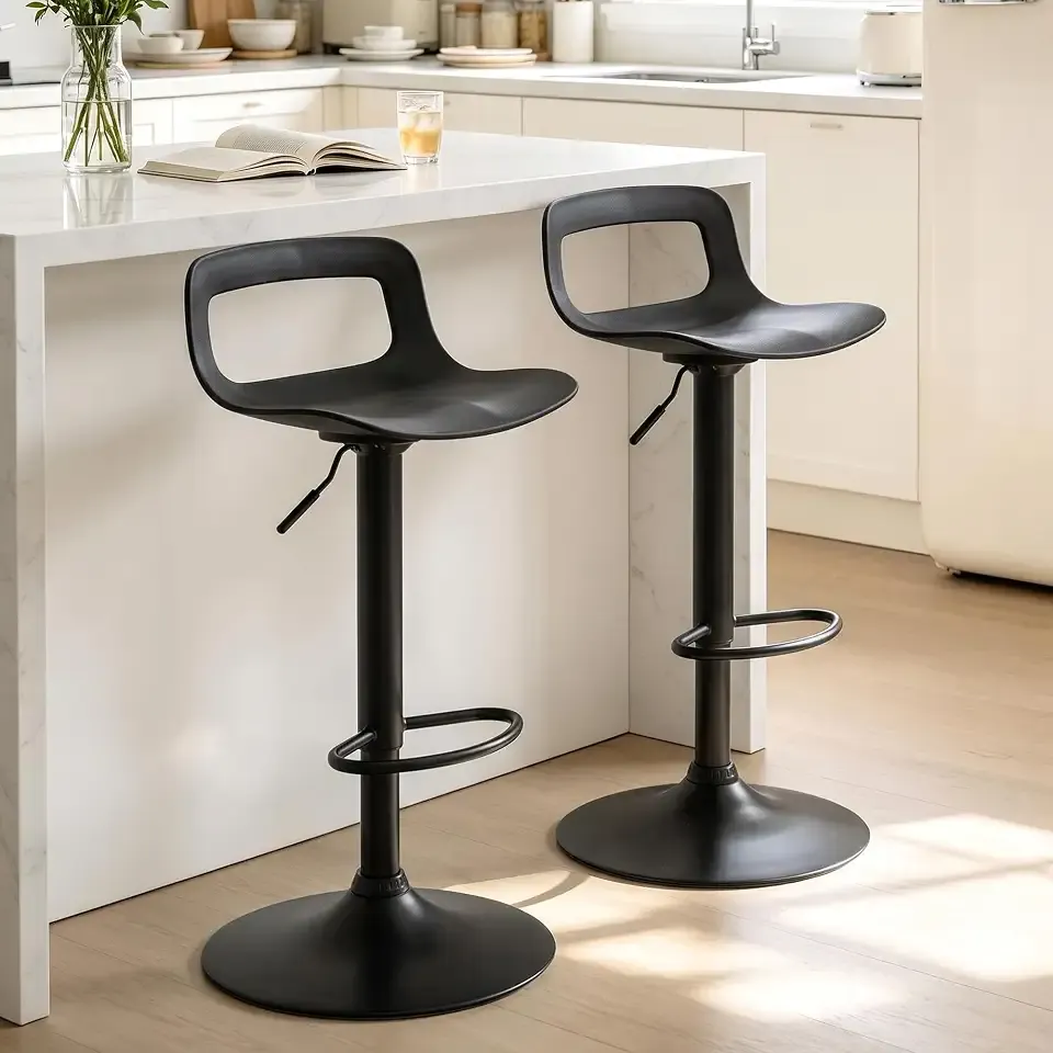 NOBPEINT Contemporary Chrome Air Lift Adjustable Swivel Bar Stool, Set of 2, Black