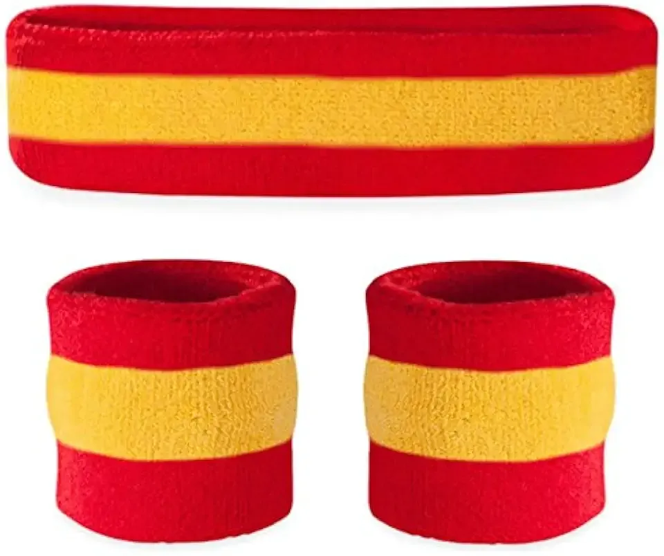 Suddora Striped Sweatband Set, Moisture Wicking 2 Wristbands and 1 Headband, Breathable Athletic Sweat Bands for Sports, Costumes & Cosplay, Matching Bands to Wear with Jersey