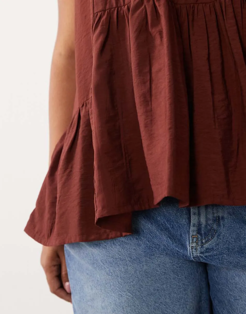 ASOS DESIGN Curve scoop neck peplum cami top in brown