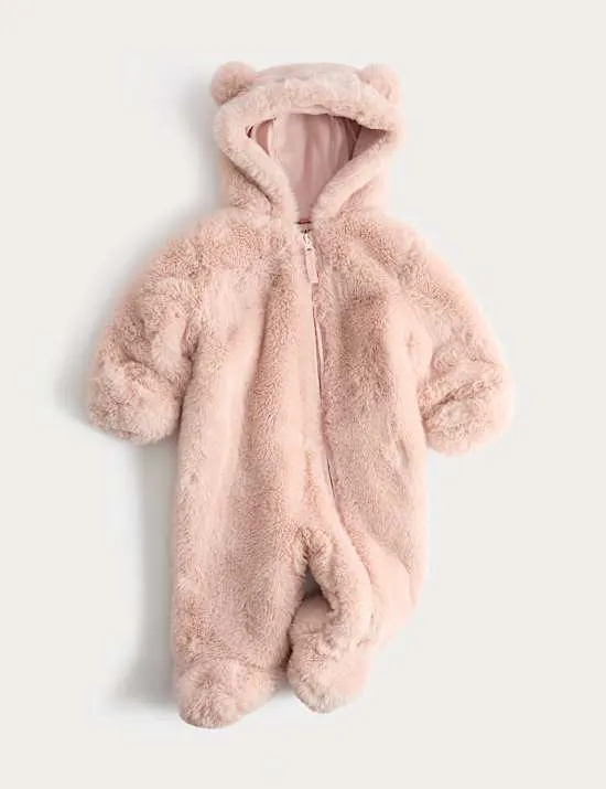 Faux Fur Hooded Pramsuit (0-12 Mths)