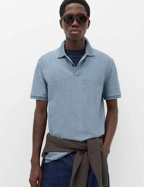 Gestreiftes Kurzarm-Poloshirt mit hohem Baumwollanteil