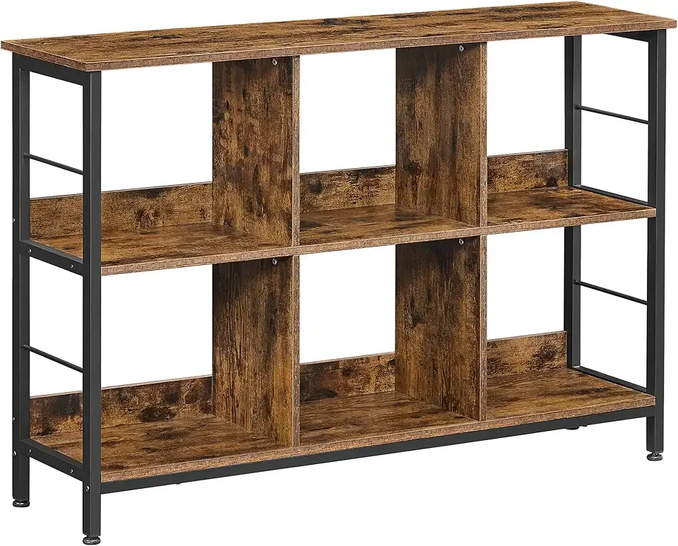 Bookshelf, Cube Shelf, Console Table, TV Stand with 6 Storage Cubes, for Office, Living Room, Bedroom, 13 x 47.2 x 31.5 Inches Industrial Design, Rustic Brown and Black ULLS104B01