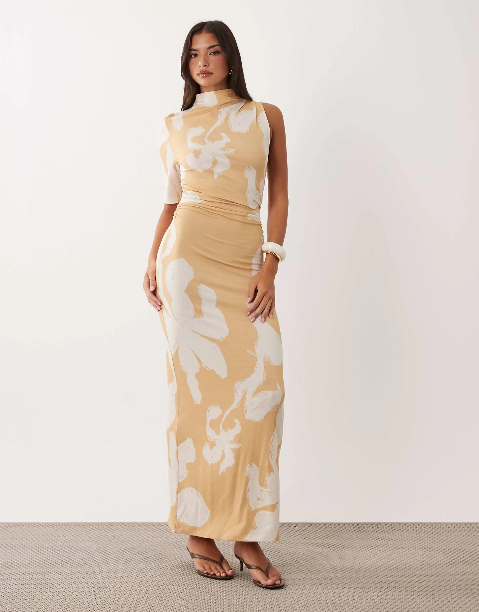 ASOS DESIGN one shoulder grown on maxi dress in floral print