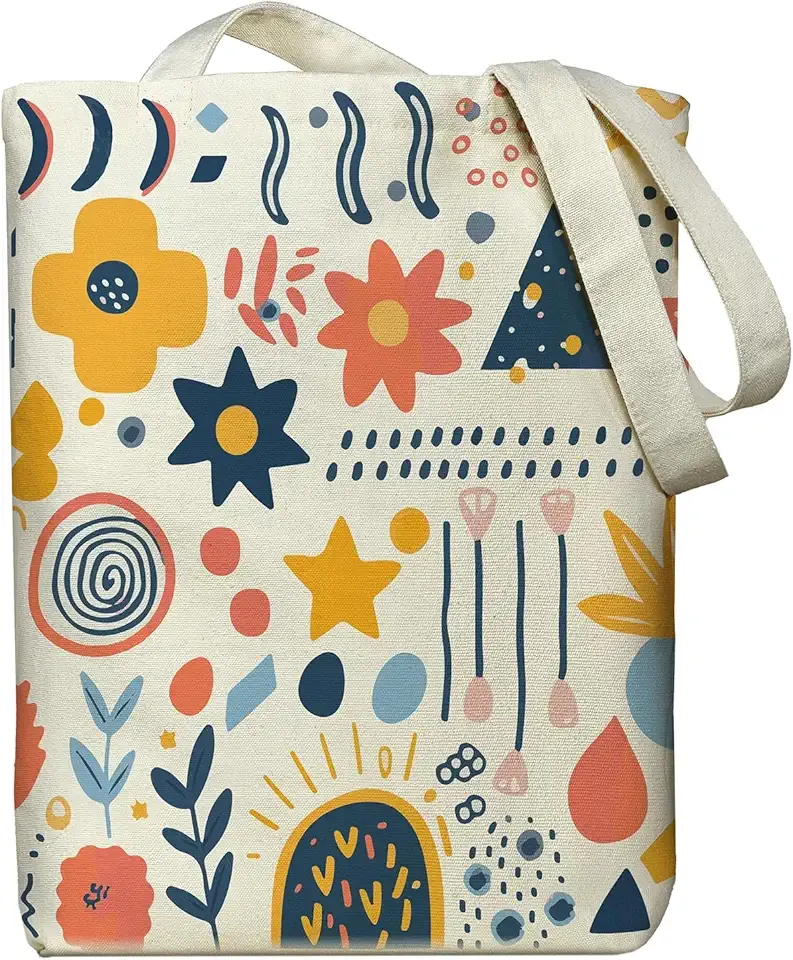 itgowisa Canvas Tote Bag for Women, Aesthetic Tote Bag with Zipper Pocket for Grocery Travel Work Gift, Canvas Shopping Bag