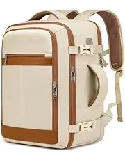 Travel Backpack for Women Airline Approved Carry On Backpack with Shoe Pouch,TSA 15.6inch Laptop Mochila Flight Approved Personal Item Bag for Weekender Overnight Bags Bookbag Travel Essentials,Beige