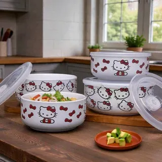 Decorated Food Storage Bowls with Venting Lids, 4-pack