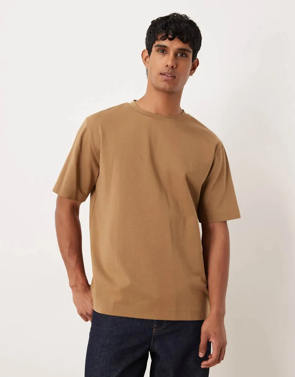 ARKET heavyweight interlock oversized fit short sleeve t-shirt in brown in a scba style fabric