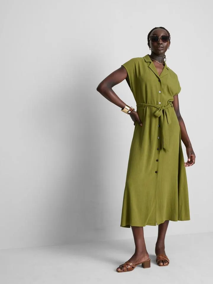 Robe chemise mi-longue à manches courtes