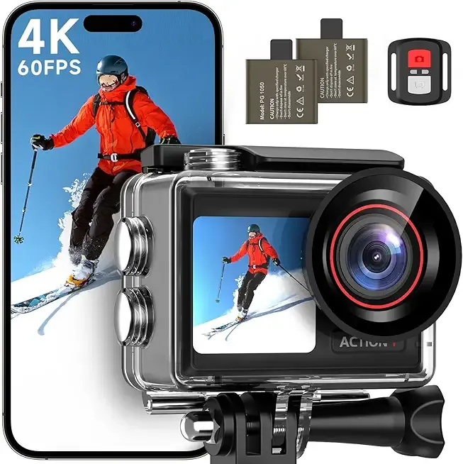 ODDV 4K60FPS 30MP Action Camera with Front LCD and Touch Rear Screens, Underwater Camera with 5X Zoom, 132FT Waterproof Camera, EIS, WiFi Remote Control（Black）