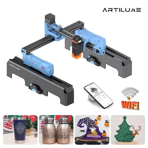 Artilume D2 Mini Laser Engraving Machine Foldable Portable 0.12mm Laser Spot DIY Engraver APP Computer Control Engraver For Wood Leather Metal Stainless Steel 150×200mm Engraving Area
