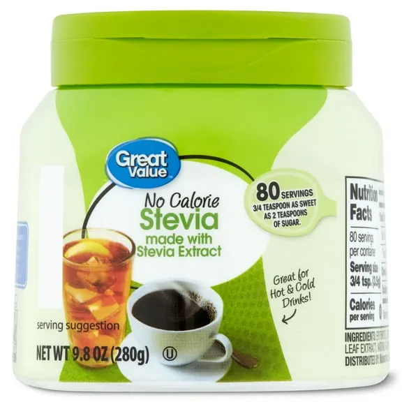 Great Value No Calorie Stevia Sweetener Sugar Substitute, 9.8 oz