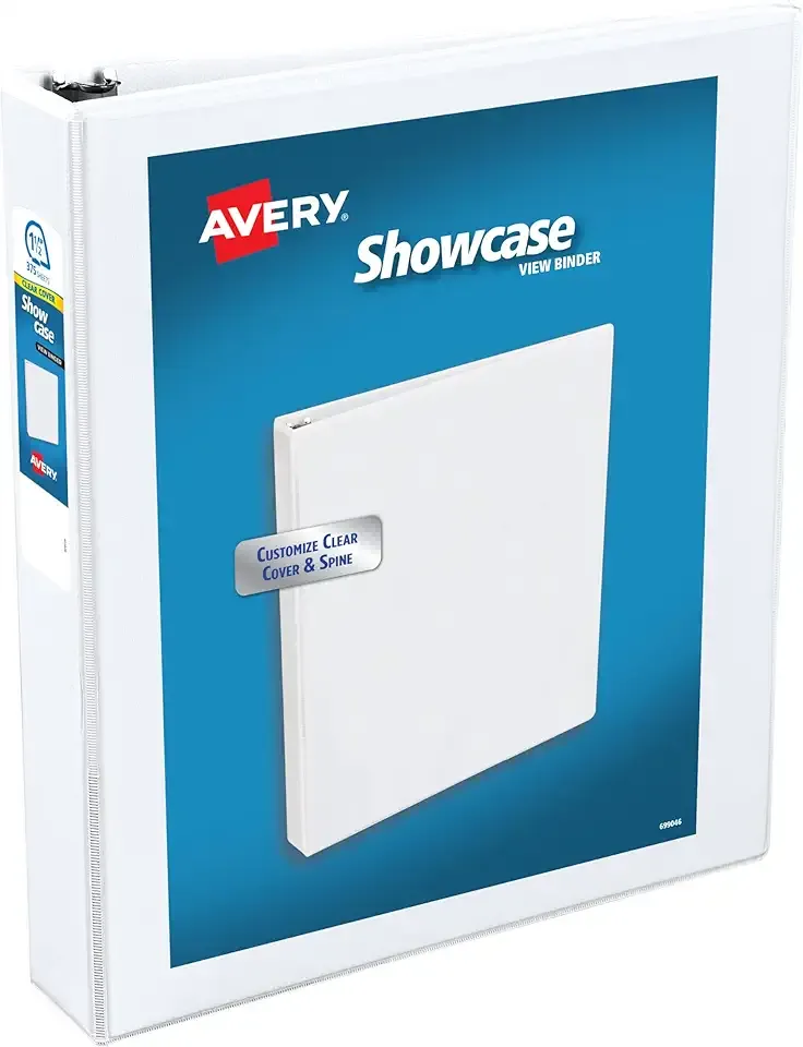 Avery Economy Showcase View 3 Ring Binder, 1.5" Slant Rings, 375-Sheet Capacity, 2.1 Inch Wide Spine, Great for Home, School Supplies, Office, or Organization Needs, 1 White Binder (19651)