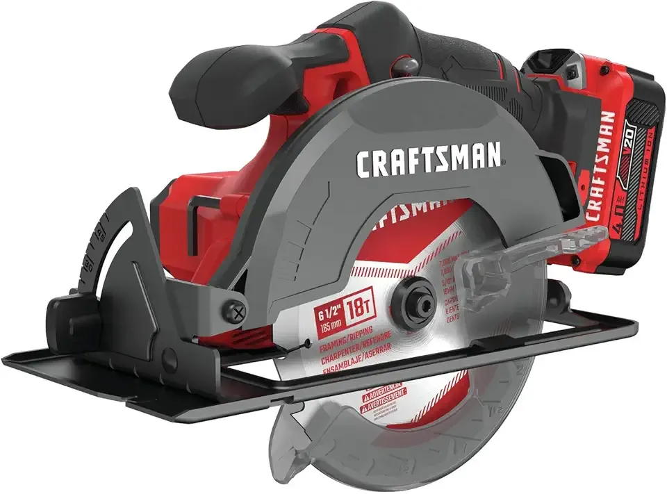 CRAFTSMAN V20 Cordless Circular Saw Kit, 6-1/2 inch, Battery and Charger Included (CMCS500M1)