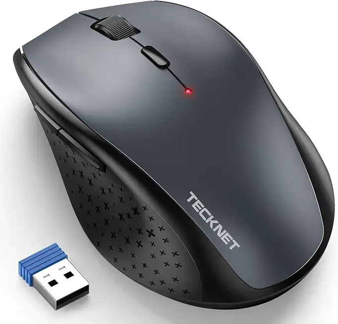 TECKNET Wireless Mouse, 2.4G USB Computer Mouse with 6-Level Adjustable 4800 DPI, Silent Quiet Click,30 Months Battery, Ergonomic Grips, 6 Buttons Portable for PC, Chromebook, Mac - Grey