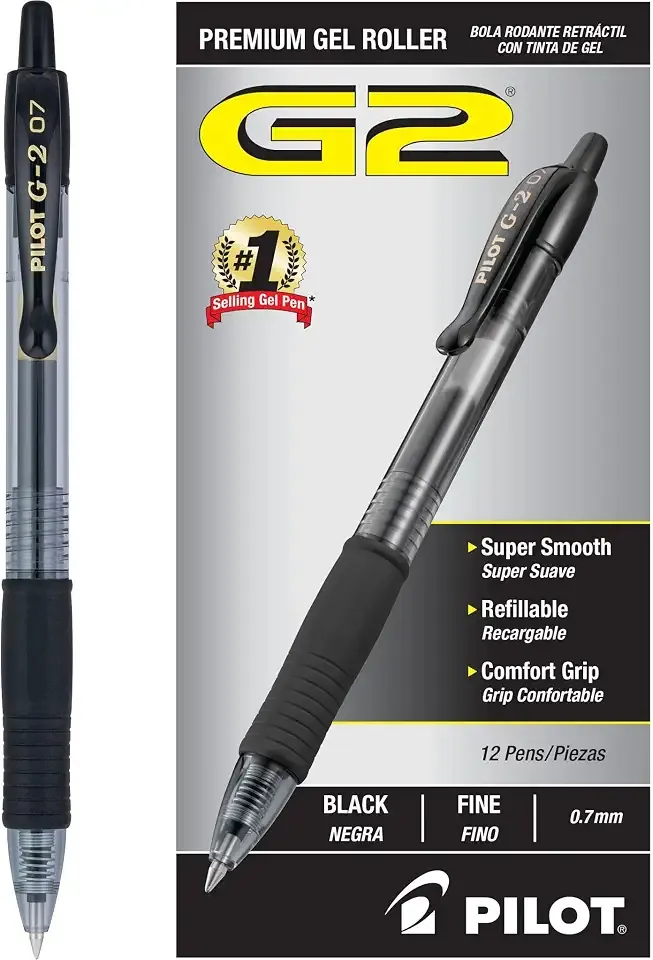 PILOT G2 Pens, 0.7mm, Black Ink, 12-Pack