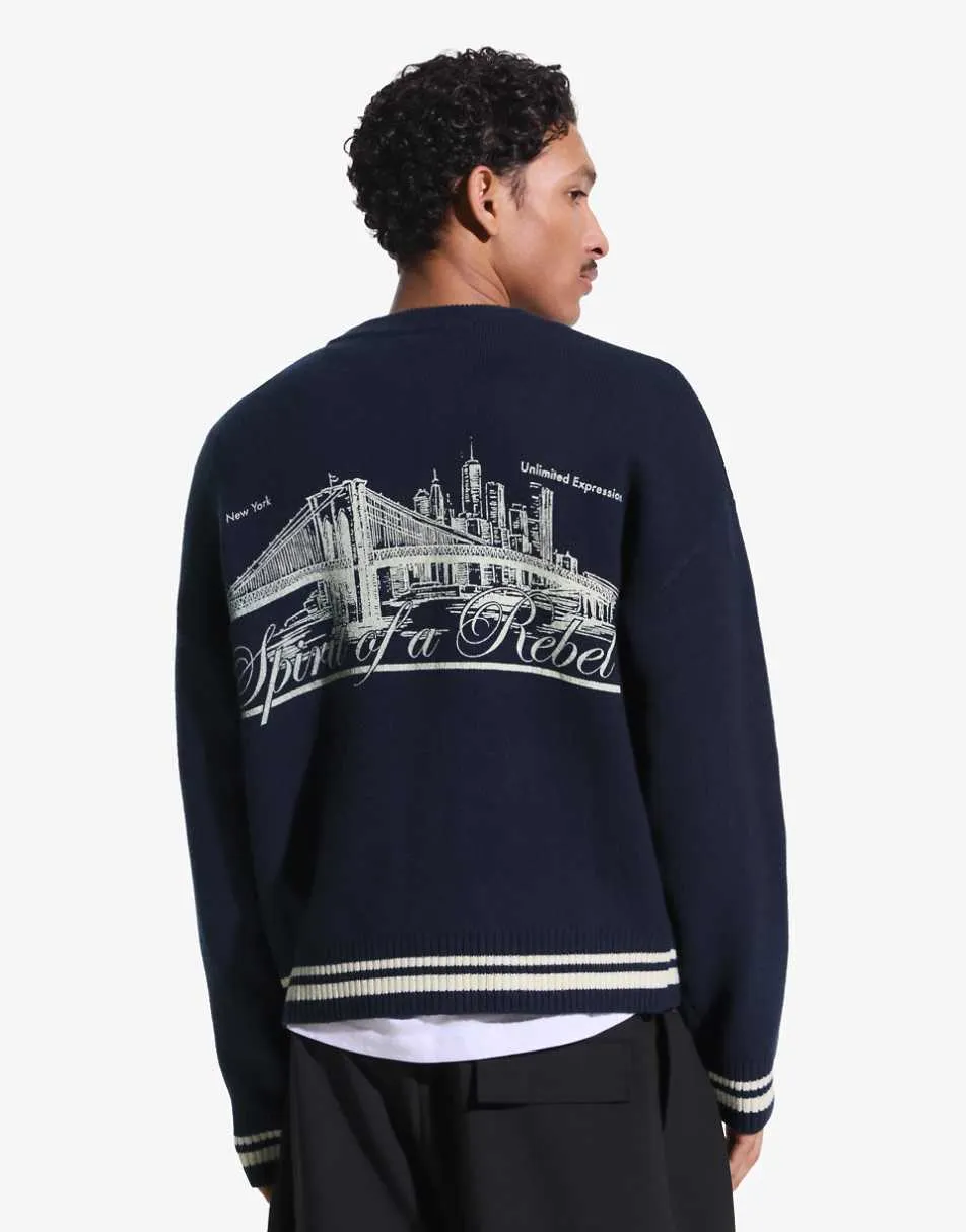 Bershka Embroidered jumper in blue