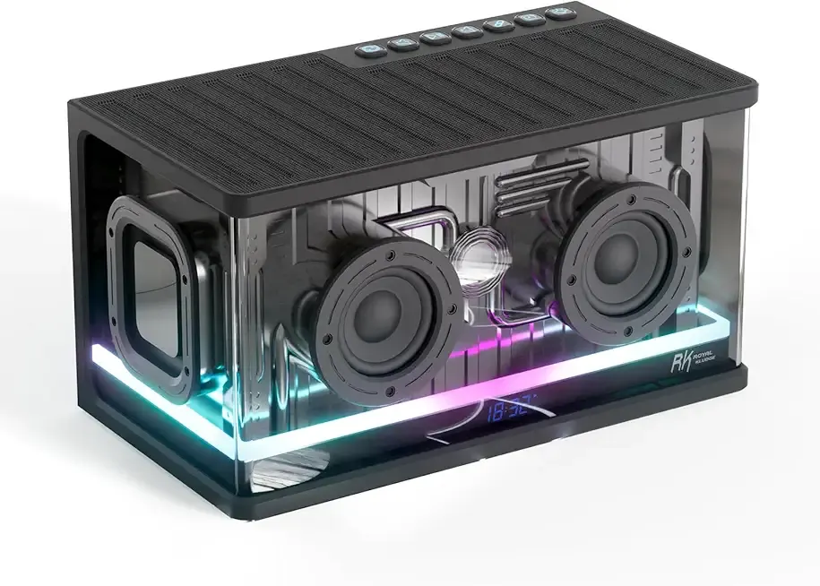 RK ROYAL KLUDGE SH100 Bluetooth Speaker, 40W Dynamic Driver with Enhanced Bass, Wireless Stereo Sound Portable Desktop Speaker, RGB Lights, Fast Charging, TWS Pairing for 360° Audio, Black