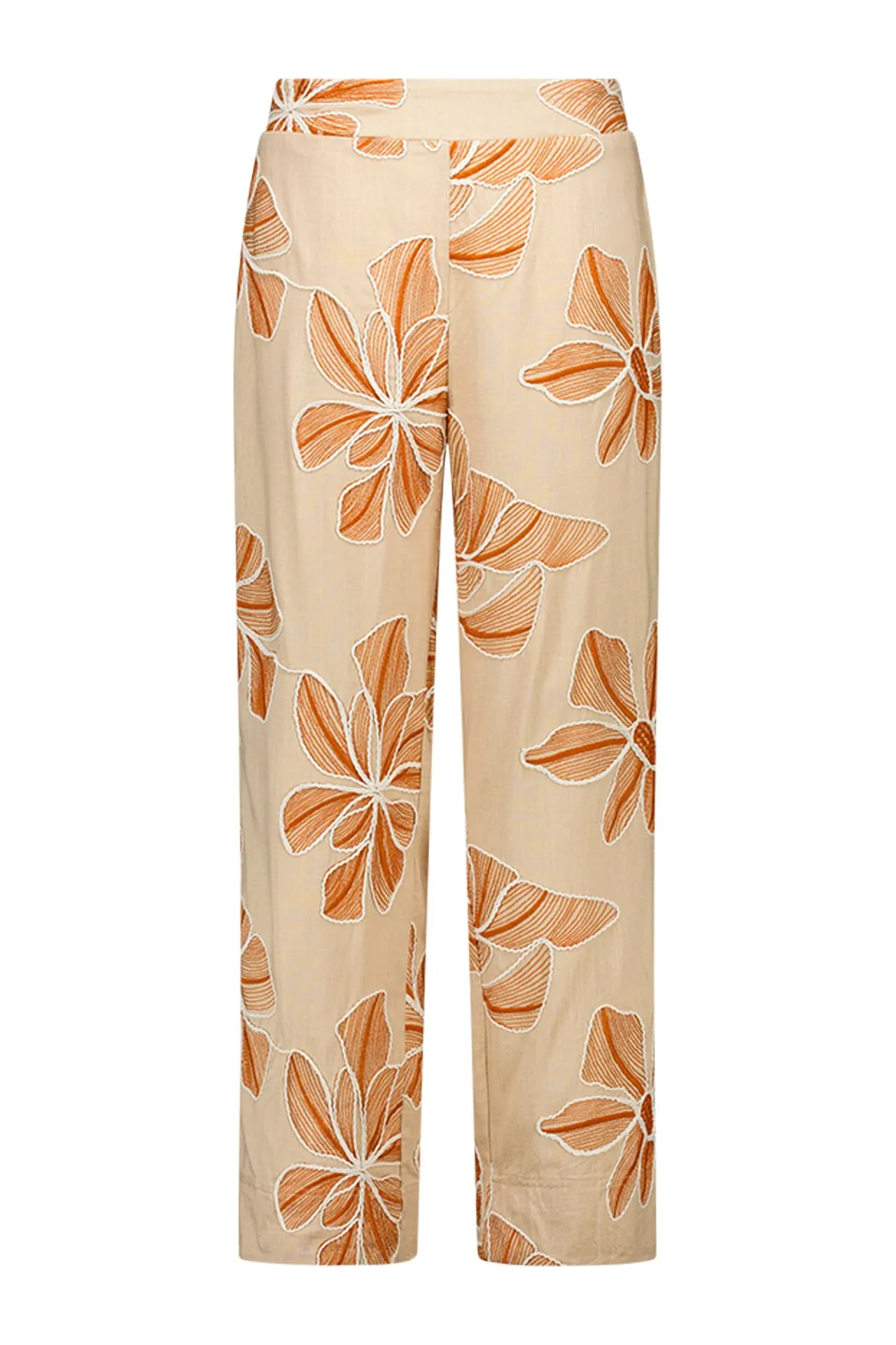 Wide fit broek | Zandkleurig | Bloemen