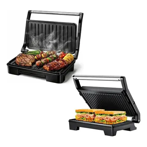 Sandwichera Grill Doble Nubeta Parilla 1000w Antiadherente Plateado