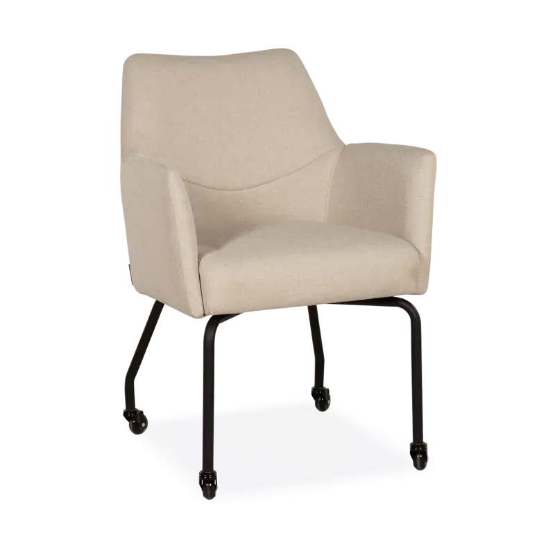 Armstoel Jacky - wielen - stof Barrel Creme - pocketvering - poot F zwart