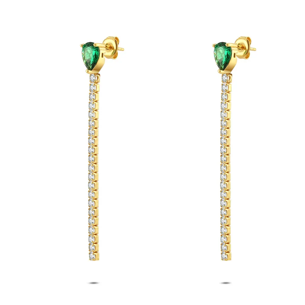 Oorbel in zilver, hangend met groene steen