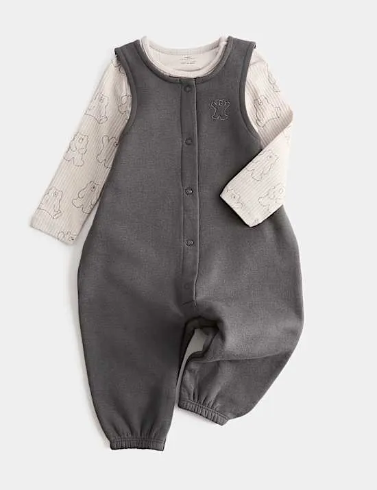 2-teilige Latzhose aus Jersey mit hohem Baumwollanteil und Bärenmotiv (0 Monate bis 3 Jahre)