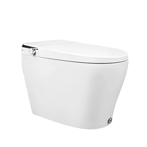 Elongated Smart Toilet Bidet in White with Remote, Blackout Flush