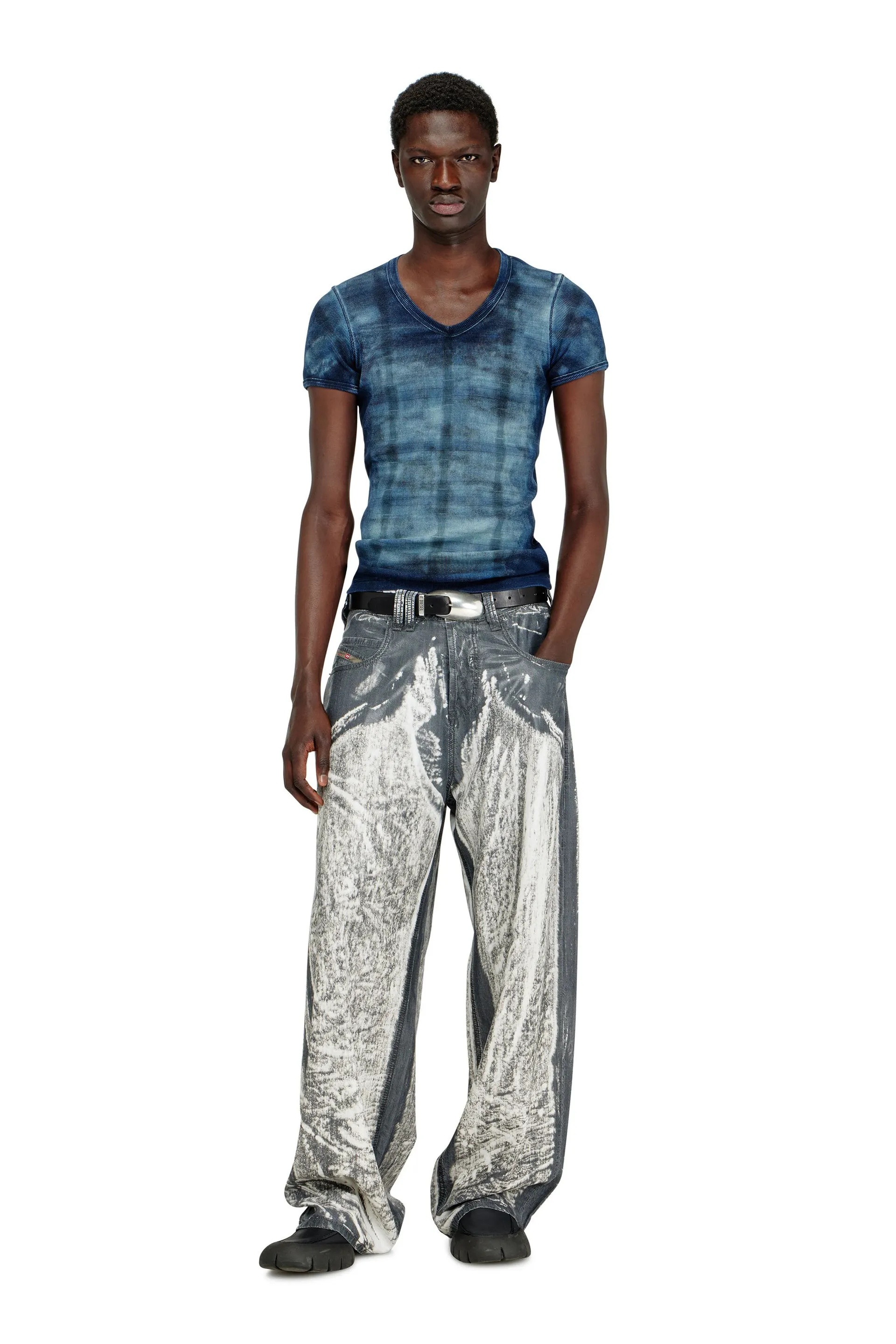 X-ray top in check-print rib-jersey