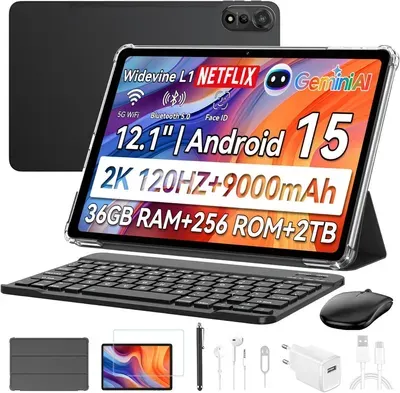 Blackview Mega2, 2025, 12 Zoll, 2K Display, FHD Tablet, 36(12+24) GB+256GB 2TB Erweiterbar, Dual 4G, 5GWiFi, 9000mAh, 2025 Android 15, Widevine L1