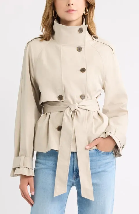 Open Edit Double Breasted Crop Trench Coat