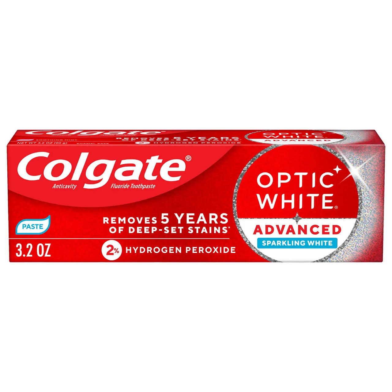 Colgate Optic White Advanced Sparkling White Toothpaste with 2% Hydrogen Peroxide, Mint, 3.2 OZ
