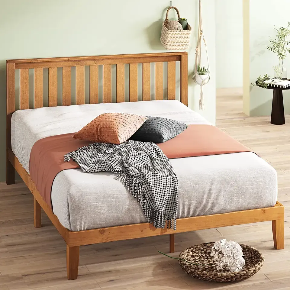 Alexia Wood Platform Bed Frame with headboard, Solid Wood Foundation with Wood Slat Support, No Box Spring Needed, Easy Assembly, Rustic Pine, Full