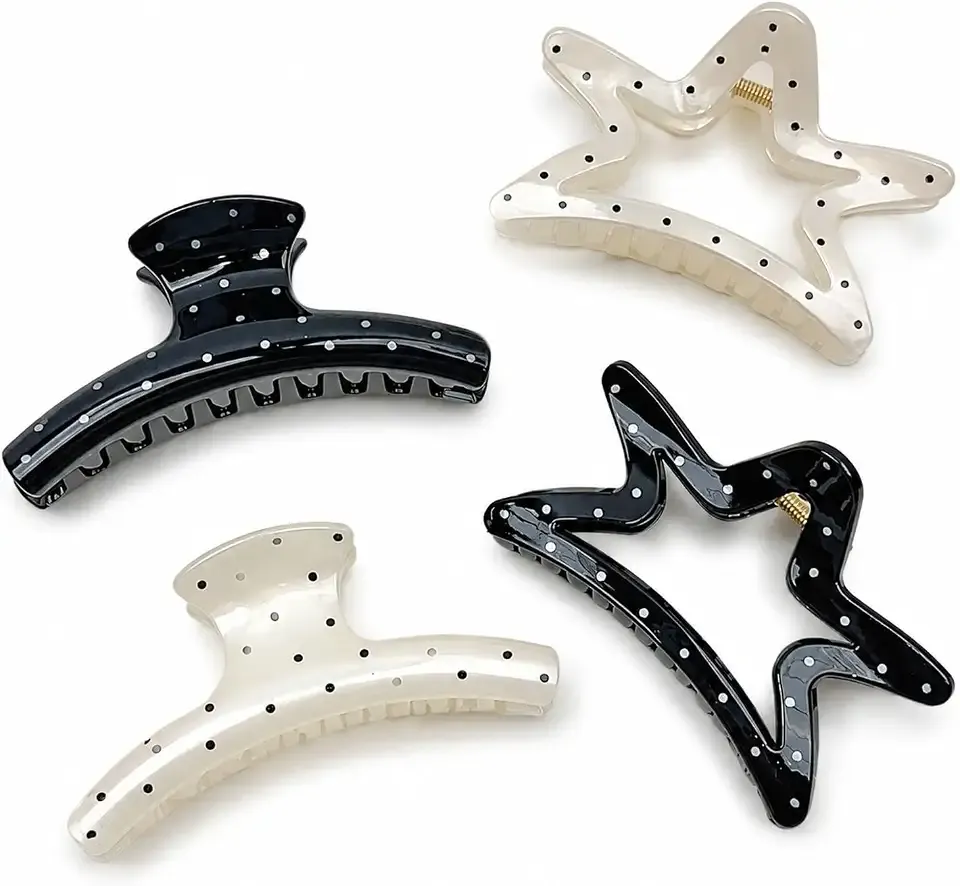4Pcs Polka Dot Claw Clip, Y2k Star & Shark Shape Large Hair Clips for Women