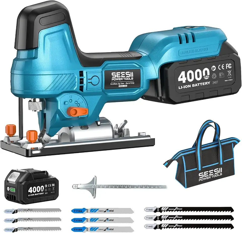 Jigsaw Barrel Grip, Cordless Jig Saw with 4.0Ah Battery, Brushless
