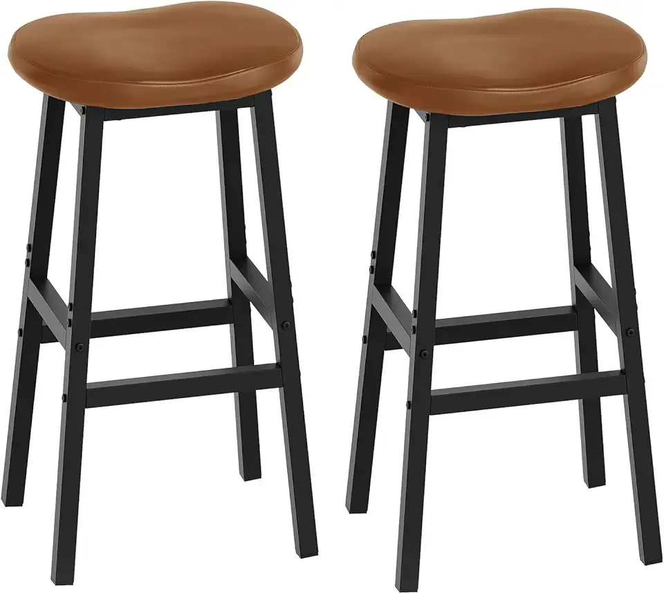 Bar Stools Set of 2, Bar Chairs, Saddle Stools with Curved Surface, Counter Height Kitchen Stools with Footrests, for Dining Room, Island, Living Room, Pub, Brown and Black BY04L2BV