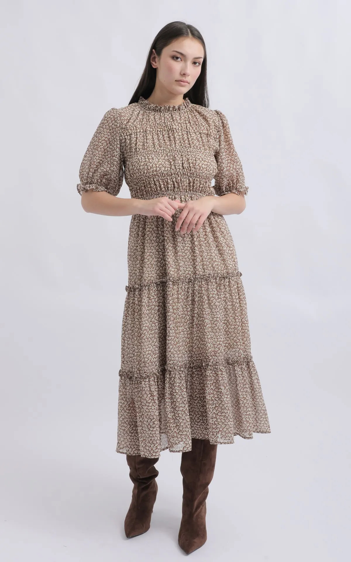 Chiffon Shirred Bodice SS Dress
