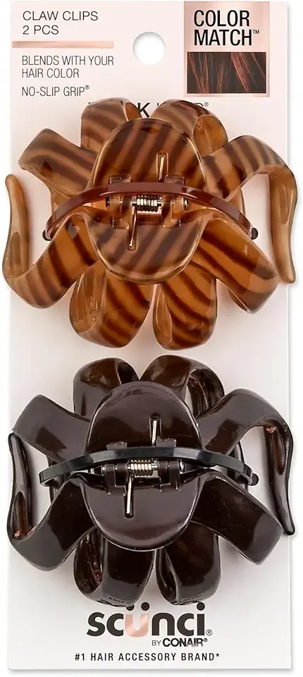 Scunci by Conair jaw claw clips - hair accessories for women - claw clips for thick hair - claw clip - Black & Tortoise- 2 Count