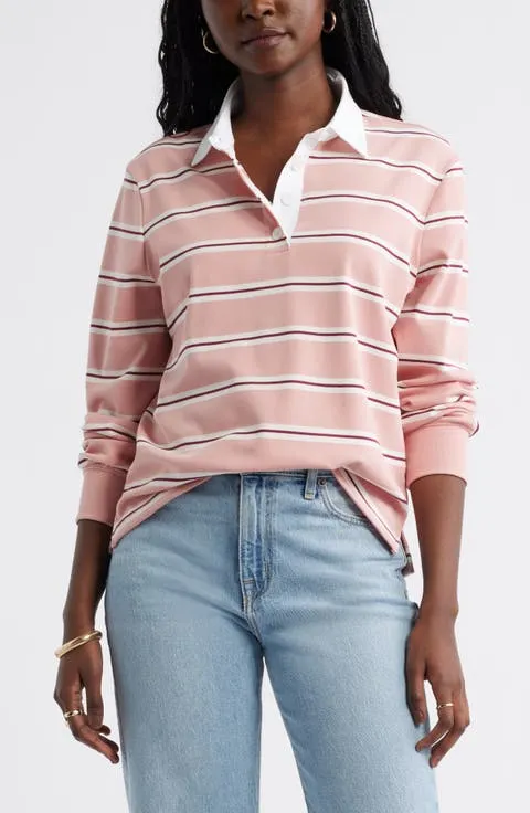 Stripe Long Sleeve Rugby Polo