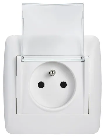 Prise avec terre + cache \"OME\" blanc