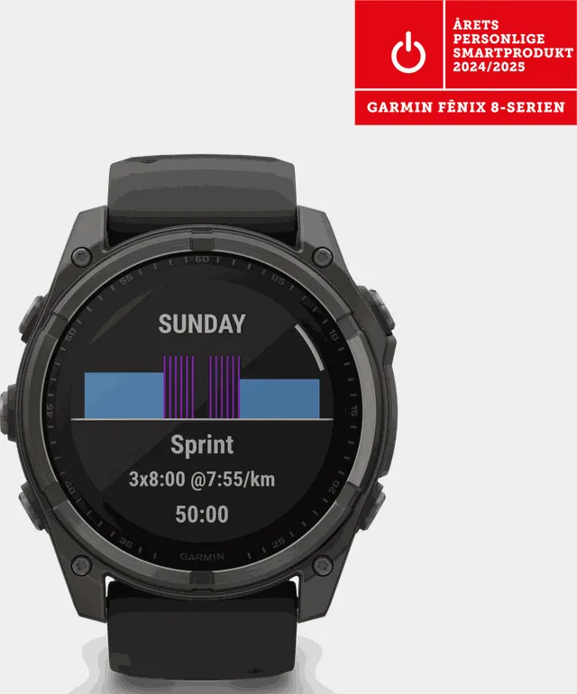 fenix 8 – mm, Solar, Sapphire, Carbon Gray DLC Ti, smartklokke - Grå