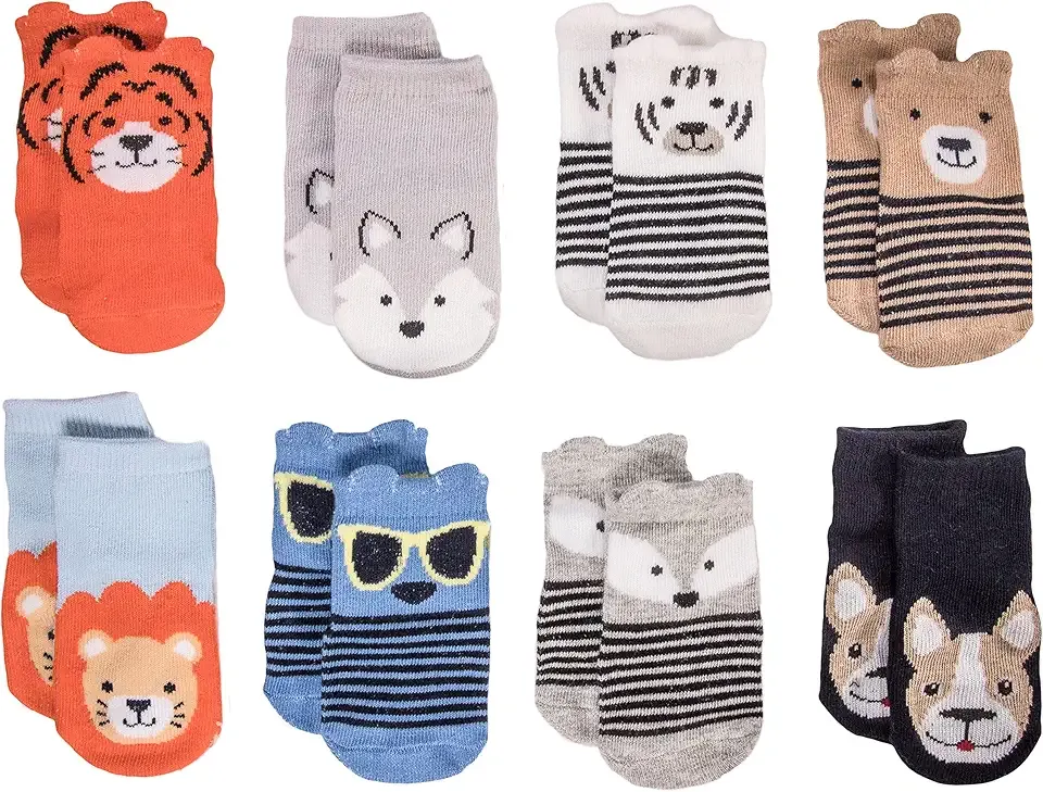 8-Pack Baby Socks, Animal Charter Themed, 0-12 Months