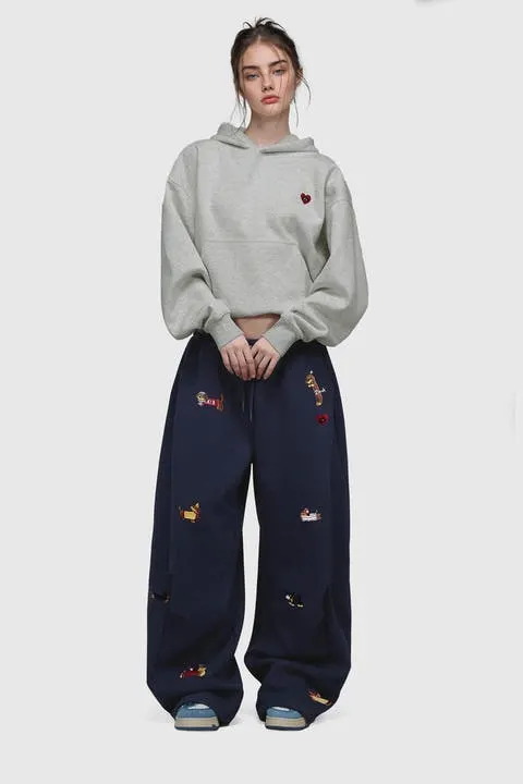 AELFRIC EDEN Embroidery Dog Baggy Barrel Sweatpants